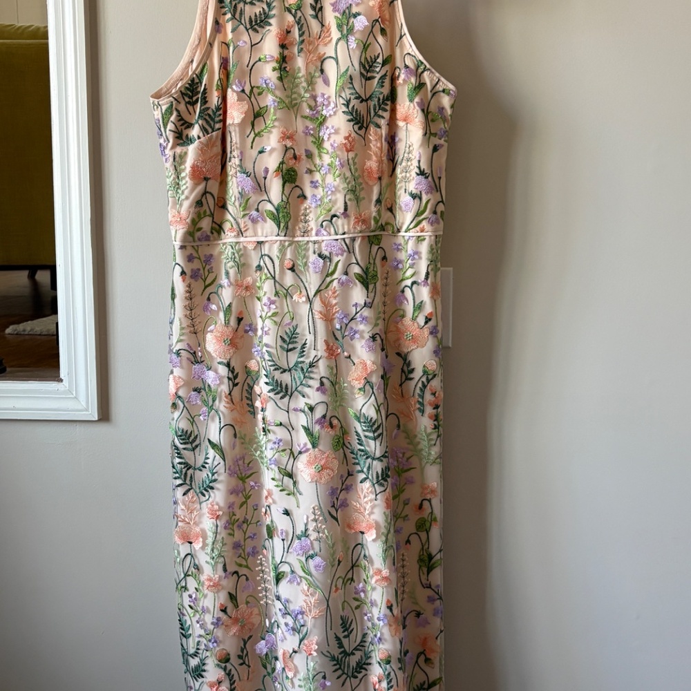 Maggie London Embroidered Slip Dress Sleeveless, Sz 16